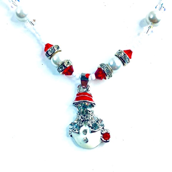 Artisan Crafted Handmade Sparkling Snowgirl Christmas Necklace - Picture 3 of 9